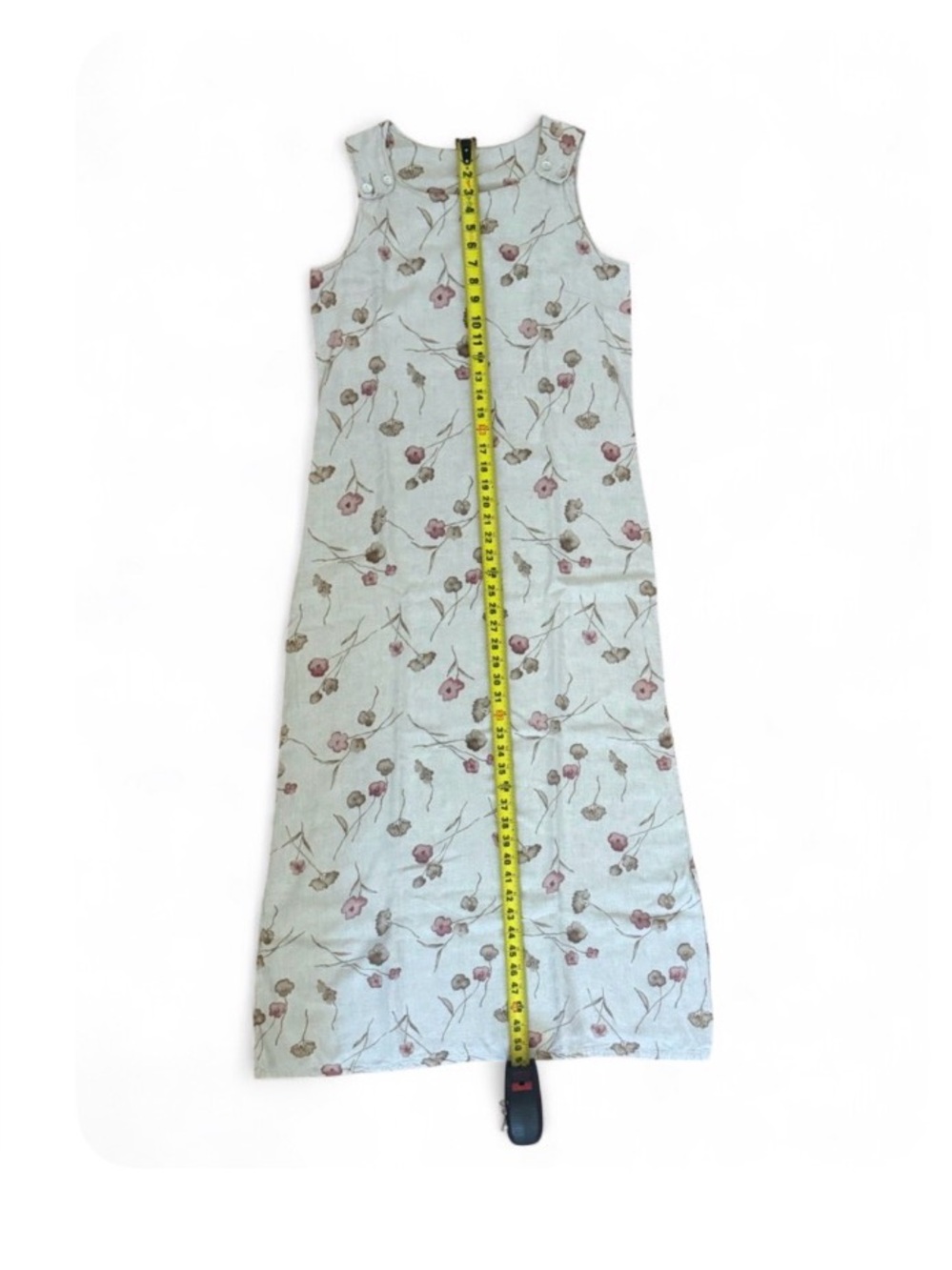 VTG Floral Maxi Dress Made in USA Beige with Pink Accents